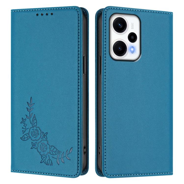 For Redmi Note 12 Turbo / Poco F5 Peony Embossed Magnetic RFID Vegan Leather Phone Case