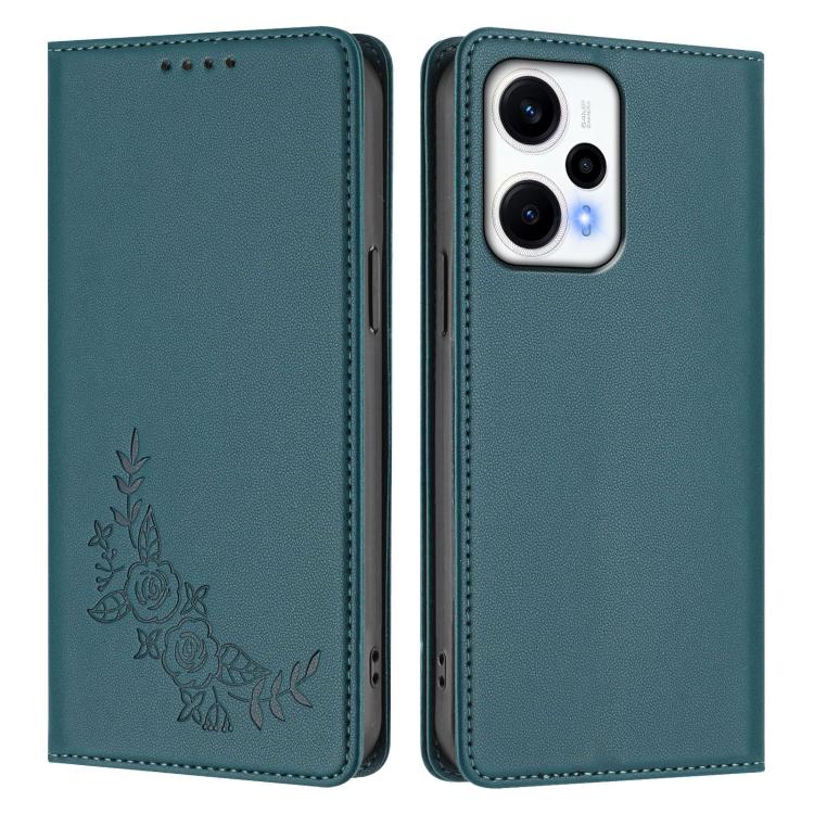 For Redmi Note 12 Turbo / Poco F5 Peony Embossed Magnetic RFID Vegan Leather Phone Case