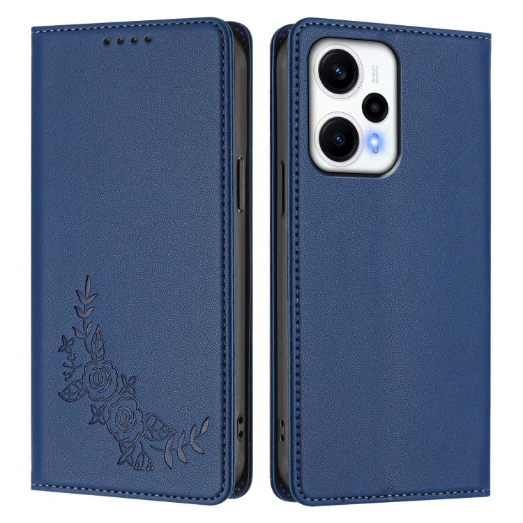For Redmi Note 12 Turbo / Poco F5 Peony Embossed Magnetic RFID Vegan Leather Phone Case