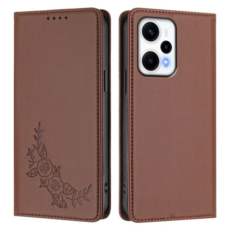 For Redmi Note 12 Turbo / Poco F5 Peony Embossed Magnetic RFID Vegan Leather Phone Case