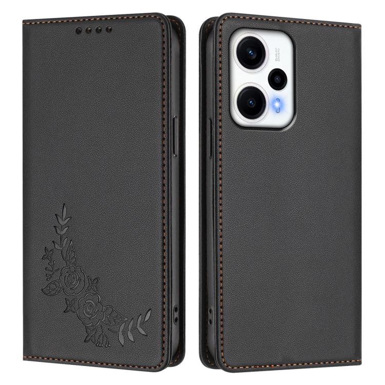 For Redmi Note 12 Turbo / Poco F5 Peony Embossed Magnetic RFID Vegan Leather Phone Case