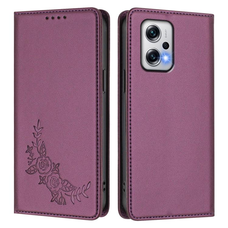 For Redmi Note 12T Pro / Poco X4 GT 5G Peony Embossed Magnetic RFID Vegan Leather Phone Case