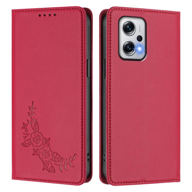 For Redmi Note 12T Pro / Poco X4 GT 5G Peony Embossed Magnetic RFID Vegan Leather Phone Case
