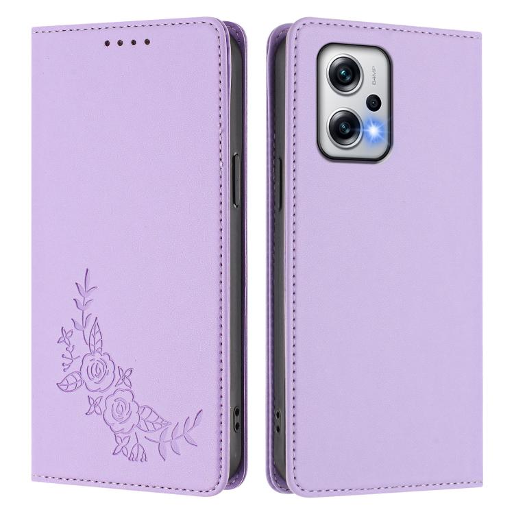 For Redmi Note 12T Pro / Poco X4 GT 5G Peony Embossed Magnetic RFID Vegan Leather Phone Case