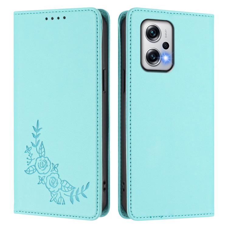 For Redmi Note 12T Pro / Poco X4 GT 5G Peony Embossed Magnetic RFID Vegan Leather Phone Case