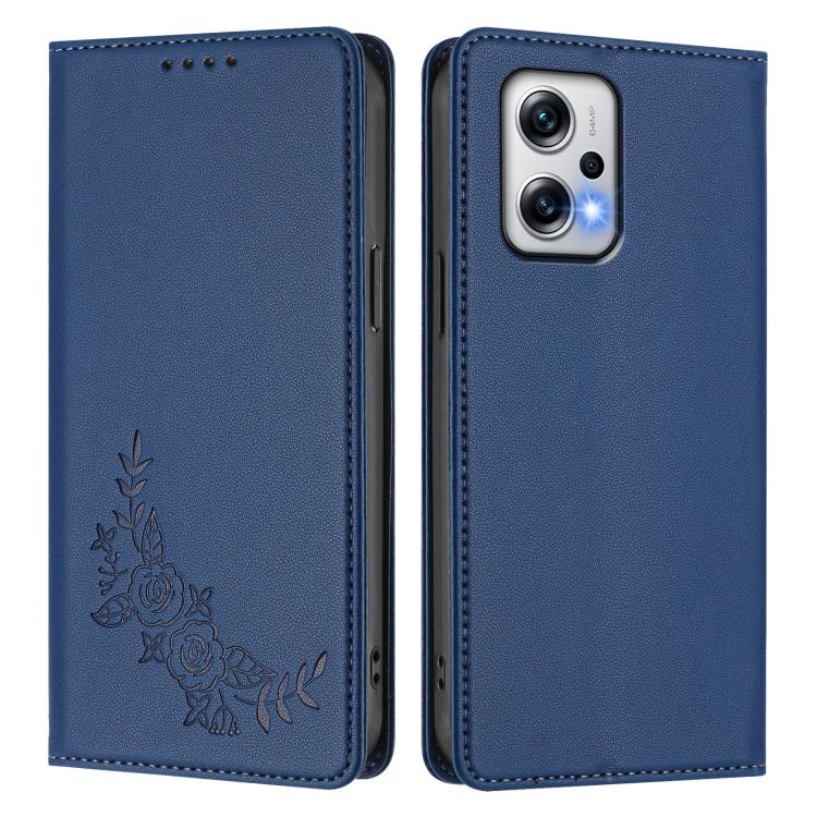 For Redmi Note 12T Pro / Poco X4 GT 5G Peony Embossed Magnetic RFID Vegan Leather Phone Case