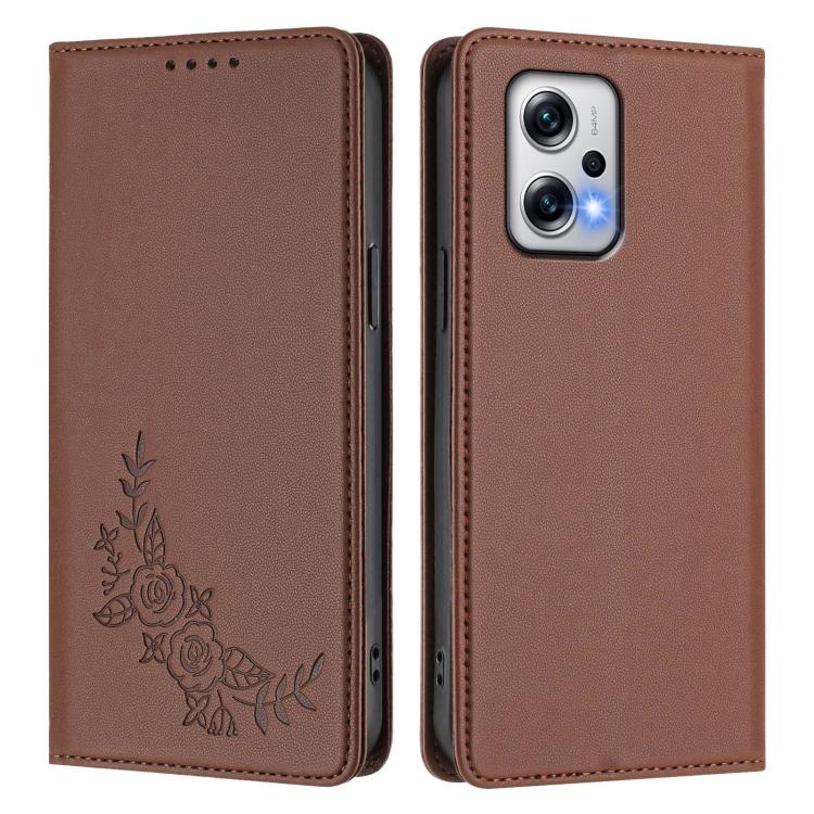For Redmi Note 12T Pro / Poco X4 GT 5G Peony Embossed Magnetic RFID Vegan Leather Phone Case