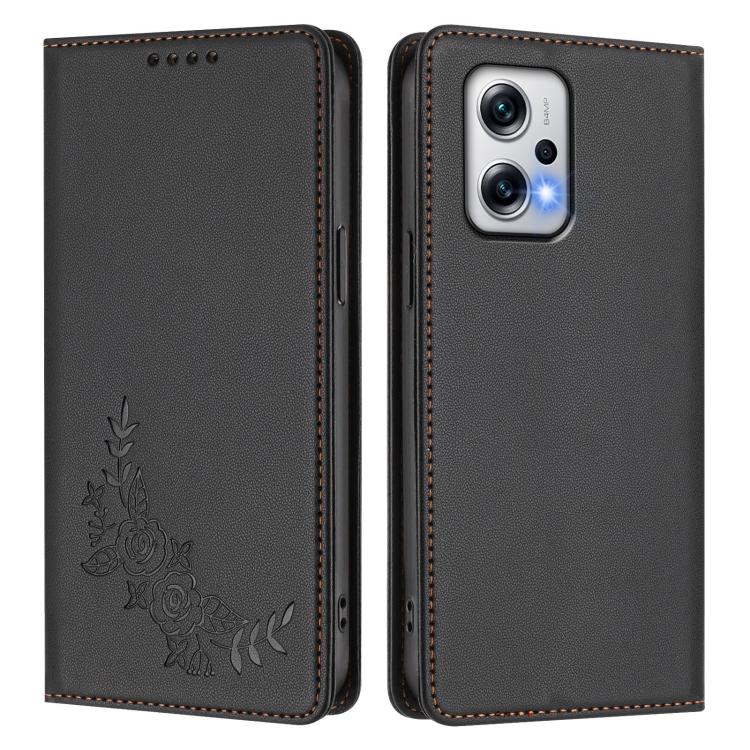 For Redmi Note 12T Pro / Poco X4 GT 5G Peony Embossed Magnetic RFID Vegan Leather Phone Case