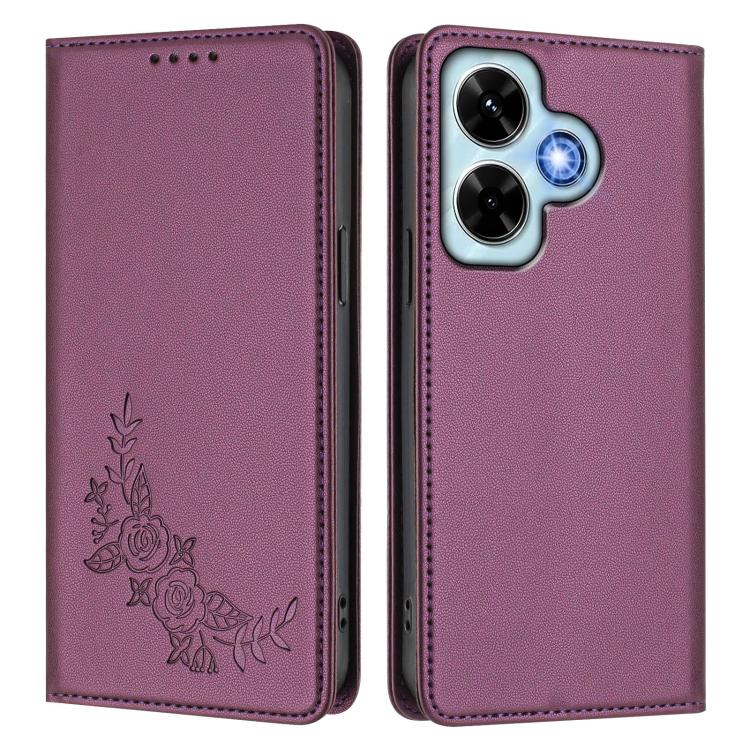 For Redmi Note 13 4G Global Peony Embossed Magnetic RFID Vegan Leather Phone Case