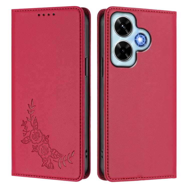 For Redmi Note 13 4G Global Peony Embossed Magnetic RFID Vegan Leather Phone Case