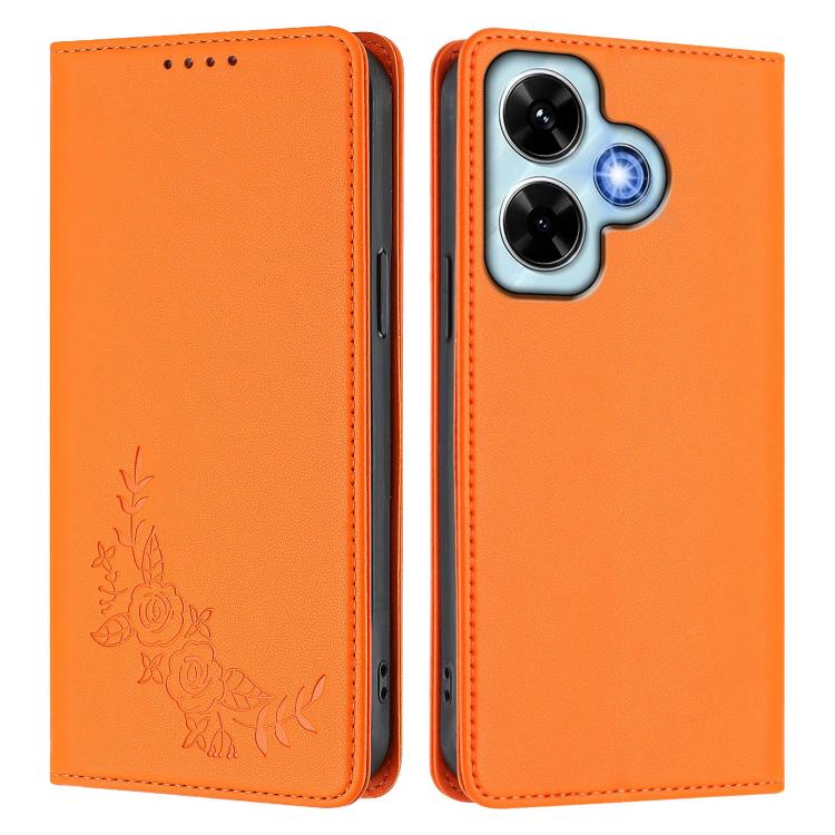 For Redmi Note 13 4G Global Peony Embossed Magnetic RFID Vegan Leather Phone Case
