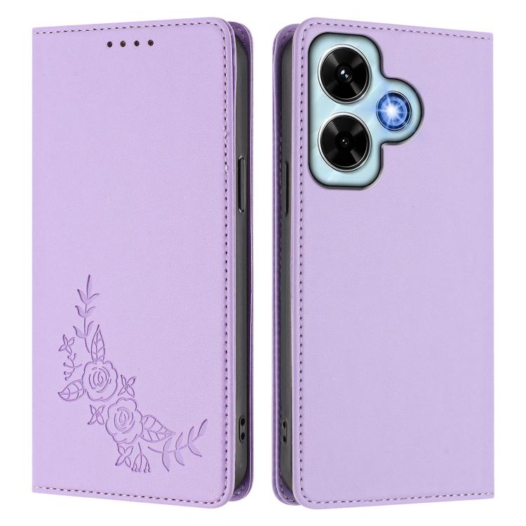 For Redmi Note 13 4G Global Peony Embossed Magnetic RFID Vegan Leather Phone Case