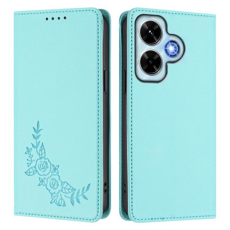 For Redmi Note 13 4G Global Peony Embossed Magnetic RFID Vegan Leather Phone Case