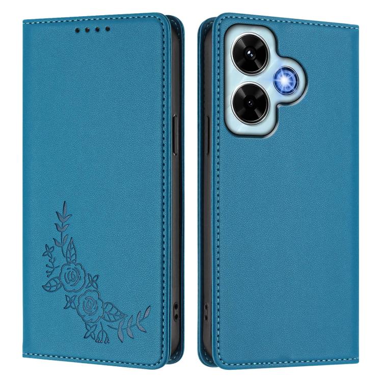 For Redmi Note 13 4G Global Peony Embossed Magnetic RFID Vegan Leather Phone Case