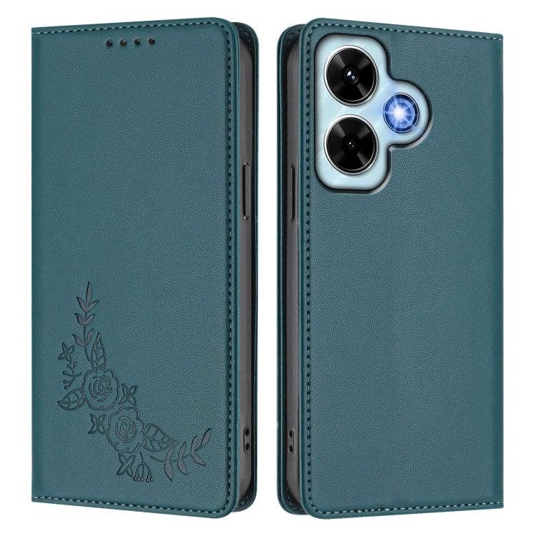 For Redmi Note 13 4G Global Peony Embossed Magnetic RFID Vegan Leather Phone Case