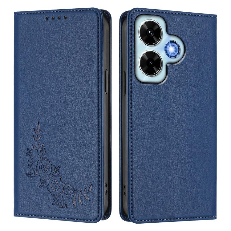 For Redmi Note 13 4G Global Peony Embossed Magnetic RFID Vegan Leather Phone Case