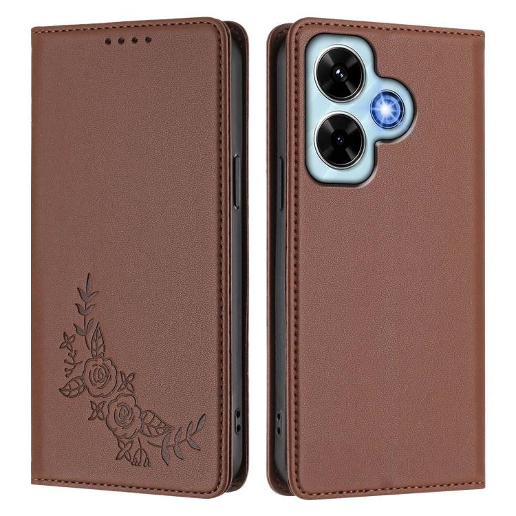 For Redmi Note 13 4G Global Peony Embossed Magnetic RFID Vegan Leather Phone Case