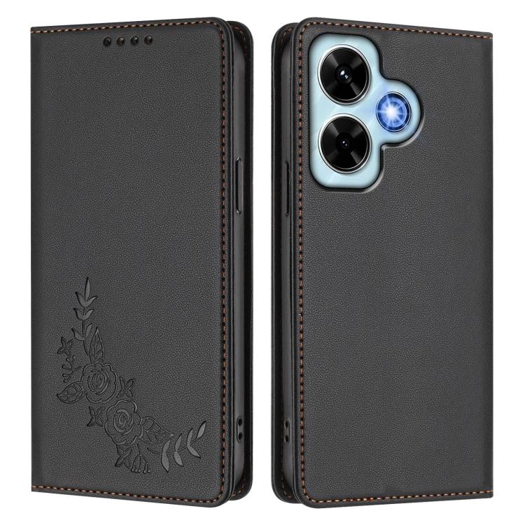 For Redmi Note 13 4G Global Peony Embossed Magnetic RFID Vegan Leather Phone Case