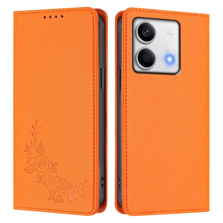 For Redmi Note 13 5G Global Peony Embossed Magnetic RFID Vegan Leather Phone Case