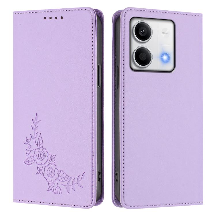 For Redmi Note 13 5G Global Peony Embossed Magnetic RFID Vegan Leather Phone Case