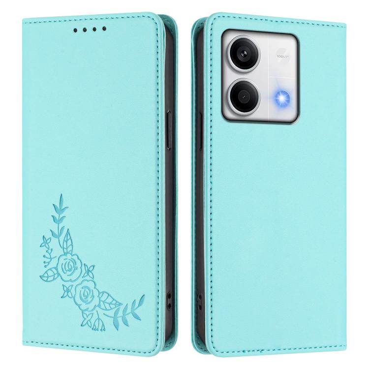 For Redmi Note 13 5G Global Peony Embossed Magnetic RFID Vegan Leather Phone Case