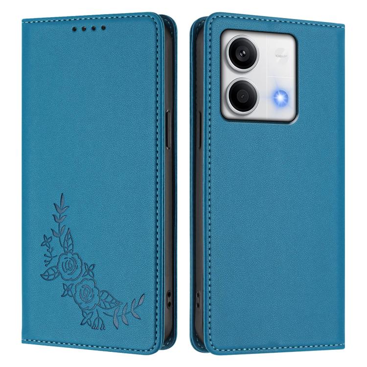 For Redmi Note 13 5G Global Peony Embossed Magnetic RFID Vegan Leather Phone Case