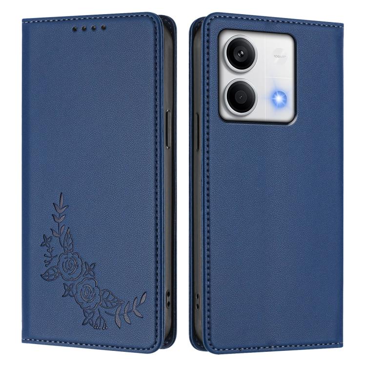 For Redmi Note 13 5G Global Peony Embossed Magnetic RFID Vegan Leather Phone Case
