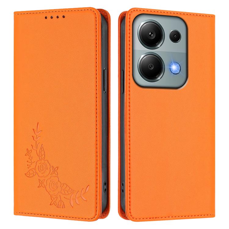 For Redmi Note 14S 4G / Note 13 Pro 4G Peony Embossed Magnetic RFID Vegan Leather Phone Case