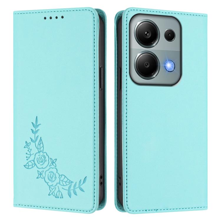 For Redmi Note 14S 4G / Note 13 Pro 4G Peony Embossed Magnetic RFID Vegan Leather Phone Case
