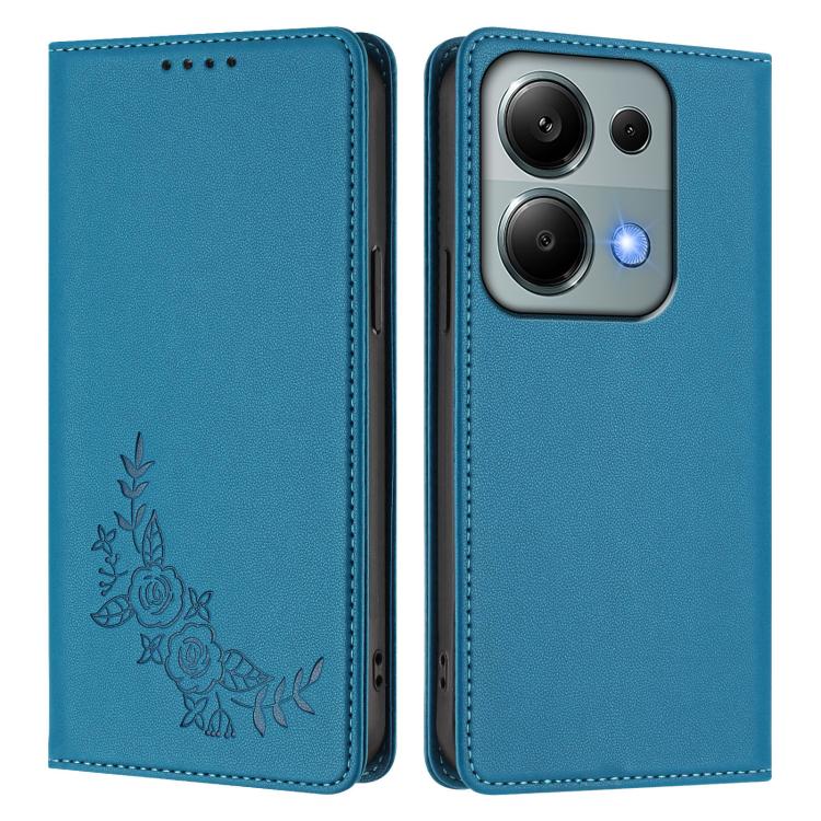 For Redmi Note 14S 4G / Note 13 Pro 4G Peony Embossed Magnetic RFID Vegan Leather Phone Case