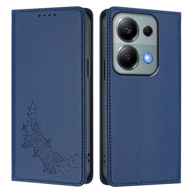 For Redmi Note 14S 4G / Note 13 Pro 4G Peony Embossed Magnetic RFID Vegan Leather Phone Case