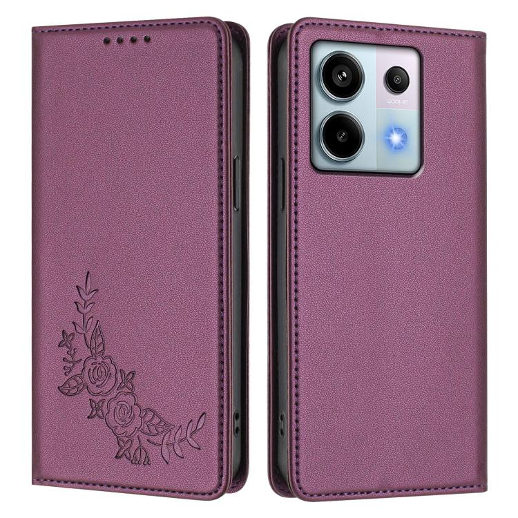 For Redmi Note 13 Pro 5G / Poco X6 Peony Embossed Magnetic RFID Vegan Leather Phone Case