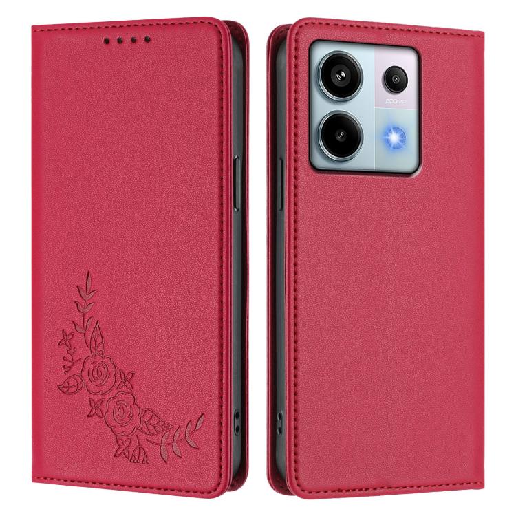 For Redmi Note 13 Pro 5G / Poco X6 Peony Embossed Magnetic RFID Vegan Leather Phone Case