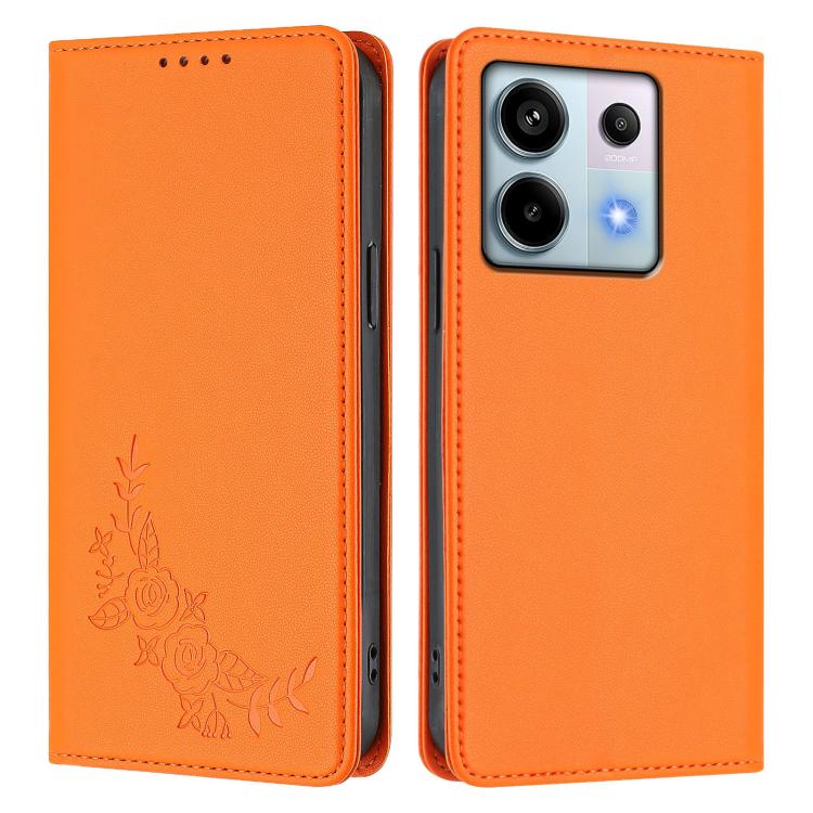 For Redmi Note 13 Pro 5G / Poco X6 Peony Embossed Magnetic RFID Vegan Leather Phone Case