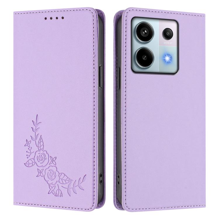 For Redmi Note 13 Pro 5G / Poco X6 Peony Embossed Magnetic RFID Vegan Leather Phone Case