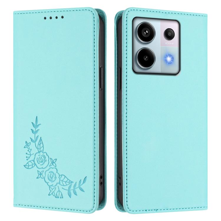 For Redmi Note 13 Pro 5G / Poco X6 Peony Embossed Magnetic RFID Vegan Leather Phone Case