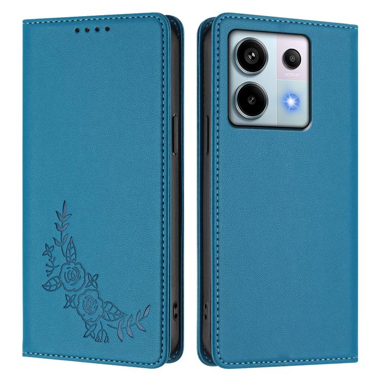 For Redmi Note 13 Pro 5G / Poco X6 Peony Embossed Magnetic RFID Vegan Leather Phone Case