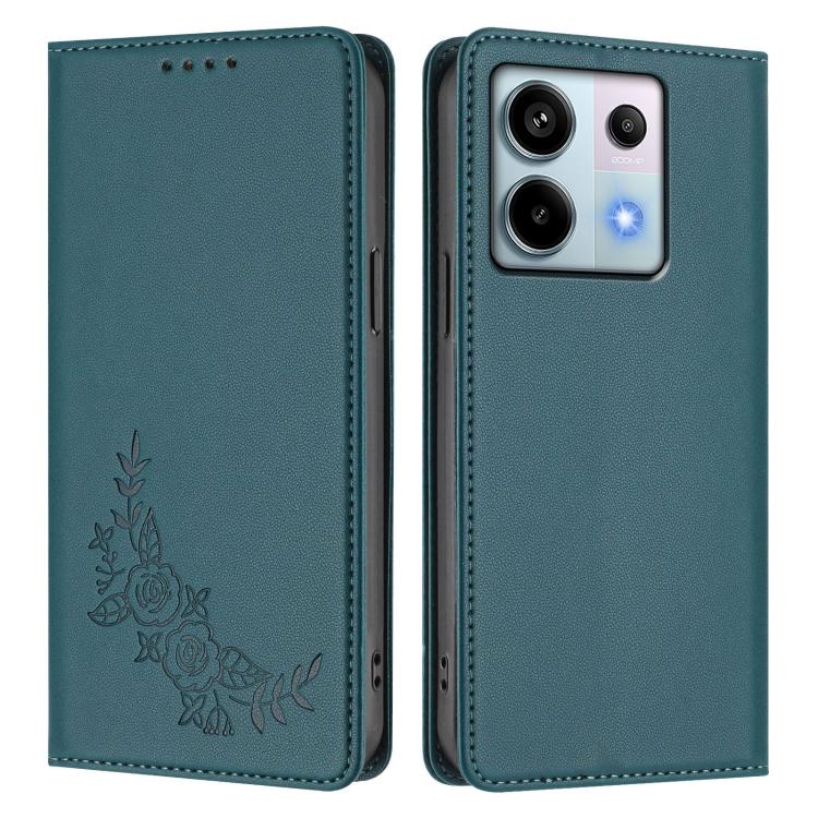 For Redmi Note 13 Pro 5G / Poco X6 Peony Embossed Magnetic RFID Vegan Leather Phone Case