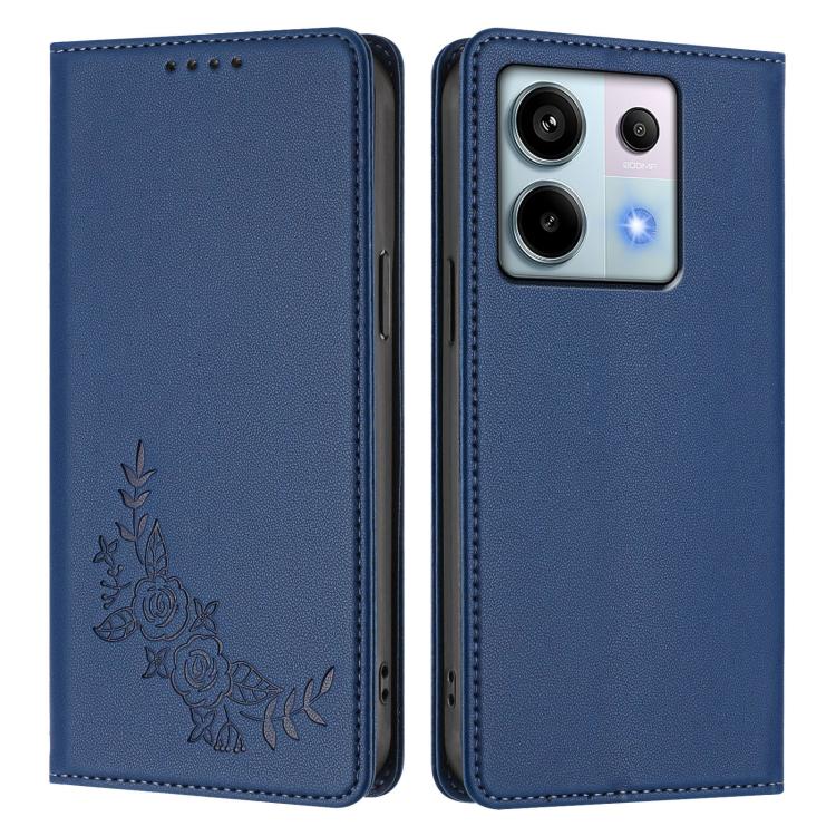 For Redmi Note 13 Pro 5G / Poco X6 Peony Embossed Magnetic RFID Vegan Leather Phone Case