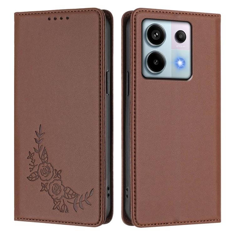 For Redmi Note 13 Pro 5G / Poco X6 Peony Embossed Magnetic RFID Vegan Leather Phone Case