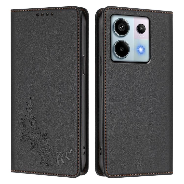 For Redmi Note 13 Pro 5G / Poco X6 Peony Embossed Magnetic RFID Vegan Leather Phone Case