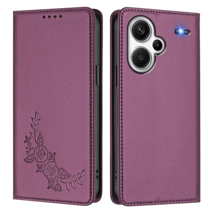 For Redmi Note 13 Pro+ 5G Peony Embossed Magnetic RFID Vegan Leather Phone Case