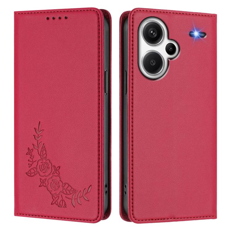 For Redmi Note 13 Pro+ 5G Peony Embossed Magnetic RFID Vegan Leather Phone Case