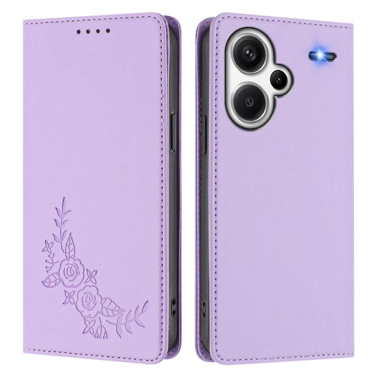 For Redmi Note 13 Pro+ 5G Peony Embossed Magnetic RFID Vegan Leather Phone Case