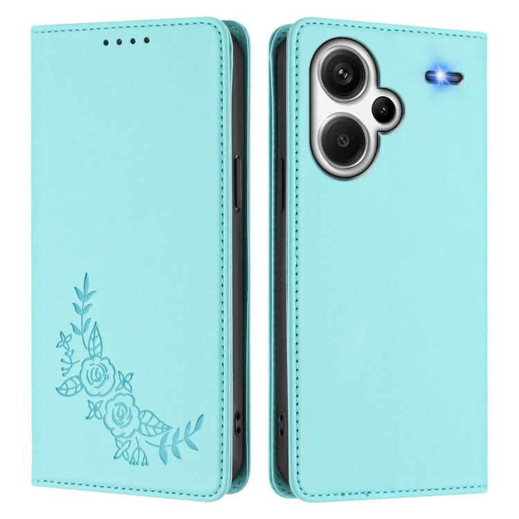 For Redmi Note 13 Pro+ 5G Peony Embossed Magnetic RFID Vegan Leather Phone Case