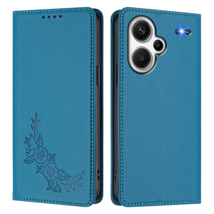 For Redmi Note 13 Pro+ 5G Peony Embossed Magnetic RFID Vegan Leather Phone Case