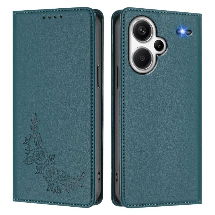 For Redmi Note 13 Pro+ 5G Peony Embossed Magnetic RFID Vegan Leather Phone Case
