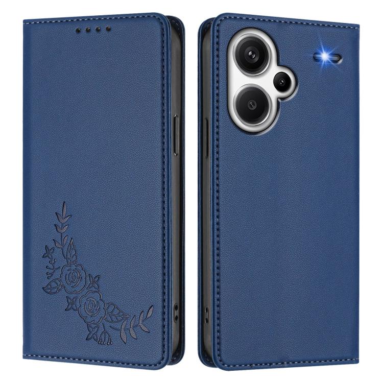 For Redmi Note 13 Pro+ 5G Peony Embossed Magnetic RFID Vegan Leather Phone Case