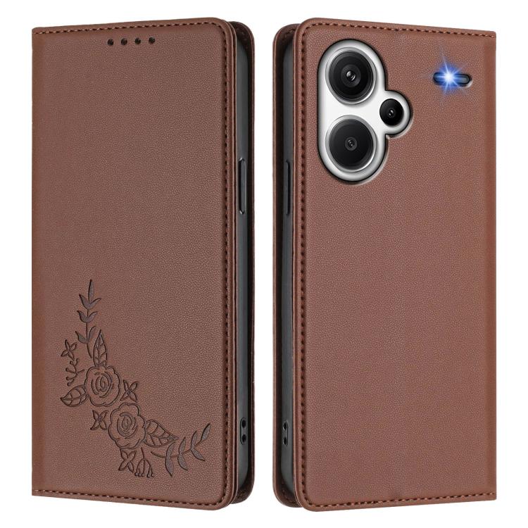 For Redmi Note 13 Pro+ 5G Peony Embossed Magnetic RFID Vegan Leather Phone Case