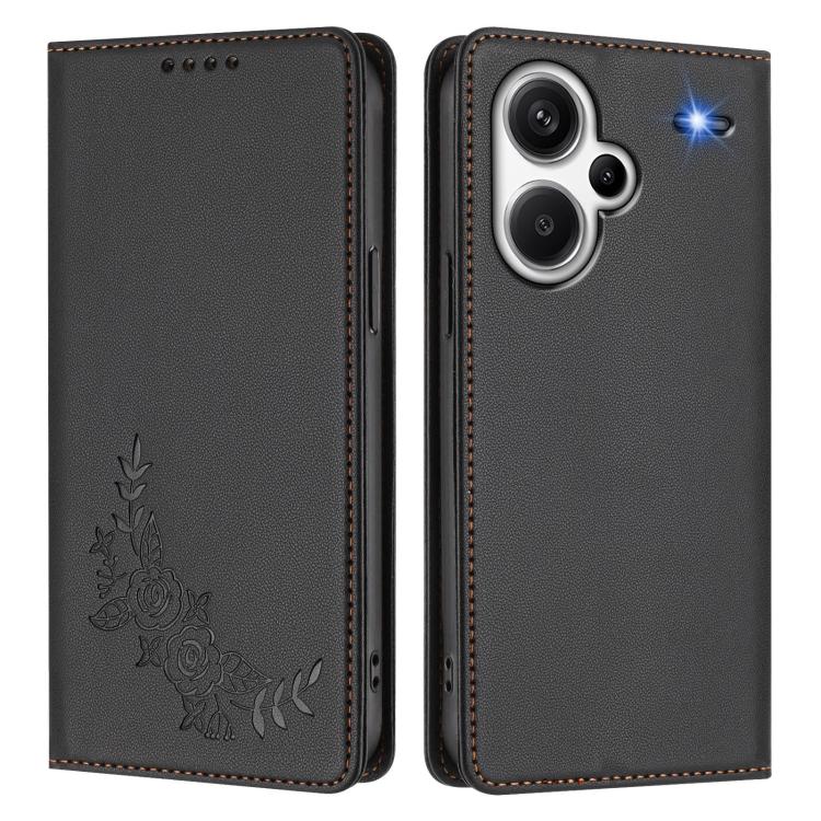 For Redmi Note 13 Pro+ 5G Peony Embossed Magnetic RFID Vegan Leather Phone Case